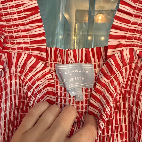 Women’s Red Stripe Midi Dress with Smocked Bodice - Picture 10 of 12